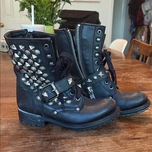 Ash Combat Boots with Studded Details